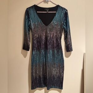 Karen Kane Black Blue and Silver Sequin Dress